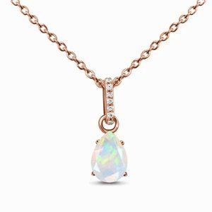 Classic Fine 925 Sterling Silver Opal Pendant Necklace